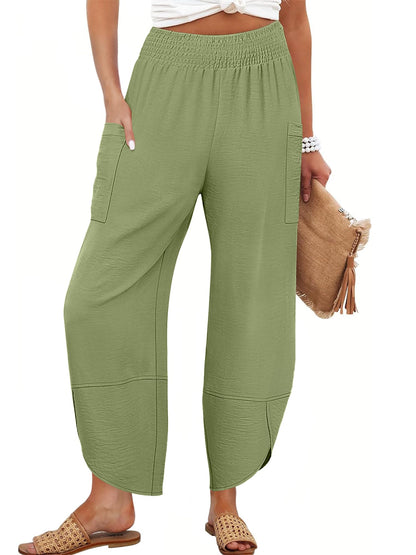 Anrabess Womens Wide Leg Palazzo Capri Pants Summer Casual High Waisted Barrel Lounge Flowy Cropped Beach Work Trousers