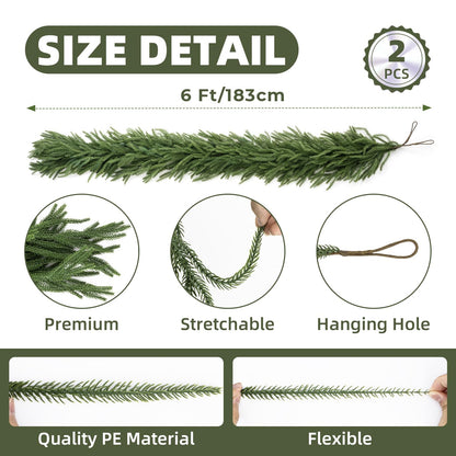 CLEANGOR 2Pcs 9FT Norfolk Pine Garlands for Christmas Decorations Indoor