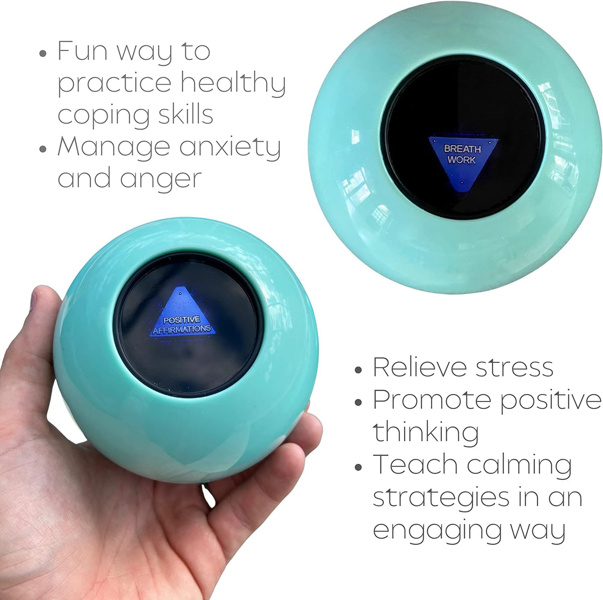 The Calm Ball – Therapist-Designed Coping Skills Magic 8 Ball with 20 Calming Strategies & Guidebook