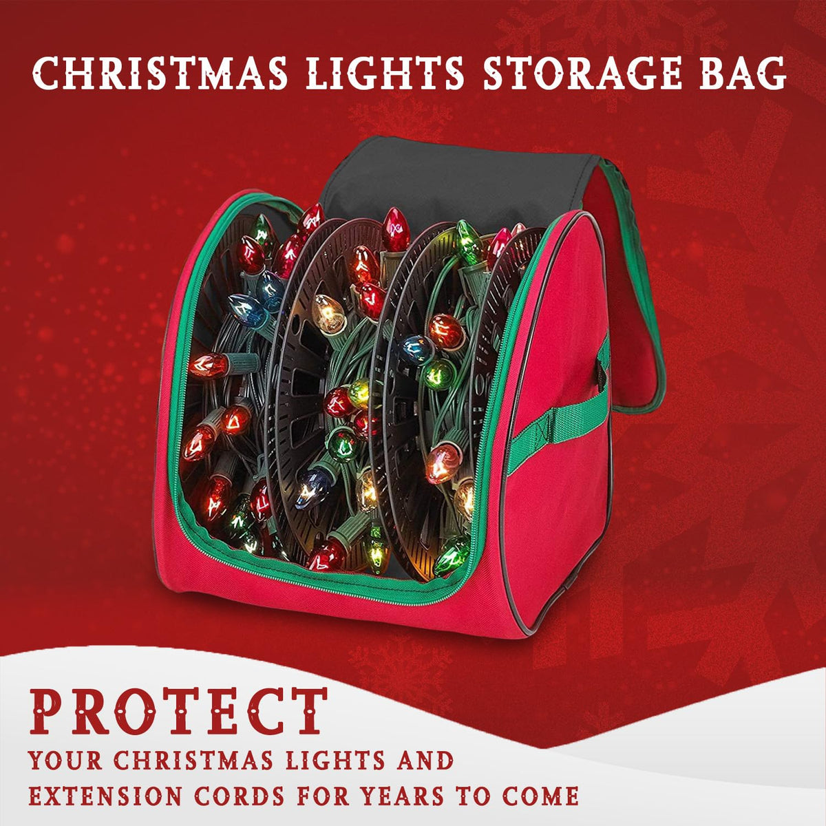 Holdn’ Storage Premium Christmas Light Storage Bag – Heavy Duty Tear Proof 600D/Inside PVC Material with Reinforced Handles - 3 Reels Stores Up to 375 Ft of Mini Tree Lights & Extension Cords Red
