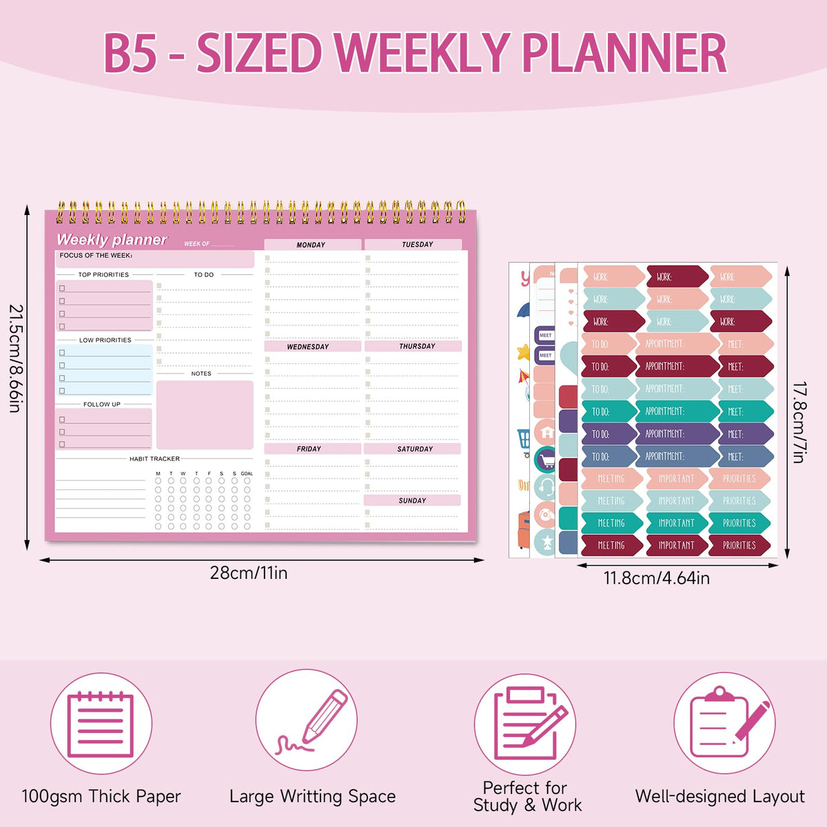 Thboxes Weekly Desk Planner, 8.5x11 In To Do List Notepad, 52 Sheets