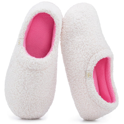 HomeTop Women's Fuzzy Curly Fur Fleece Lining Memory Foam Loafer Slippers