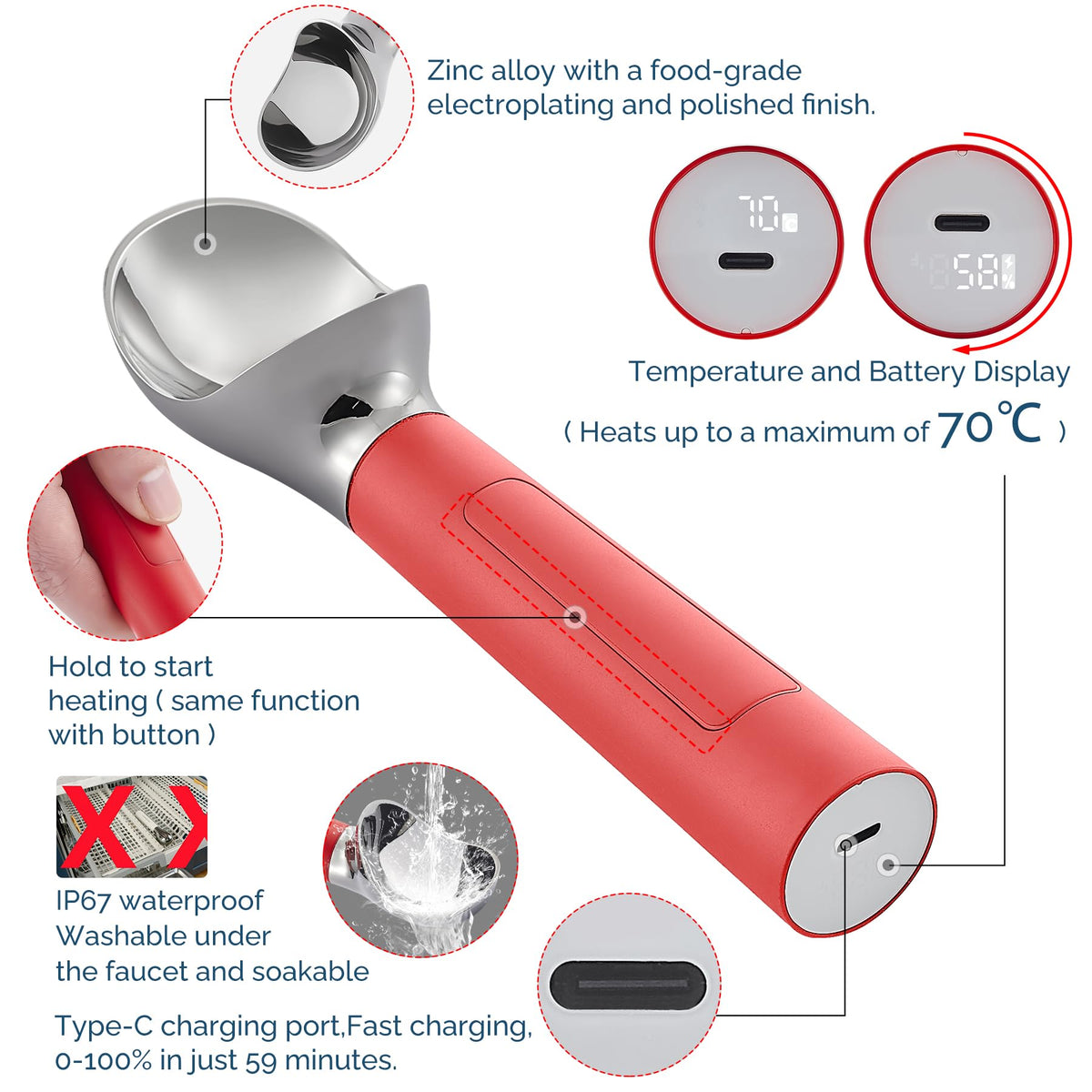 Heated Ice Cream Scoop Rechargeable