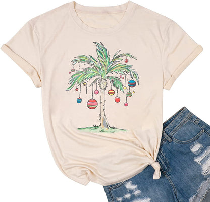 hcihgzr Christmas Shirts for Women Merry and Bright Christmas Shirt Xmas Tree Graphic Holiday T-Shirt Tops