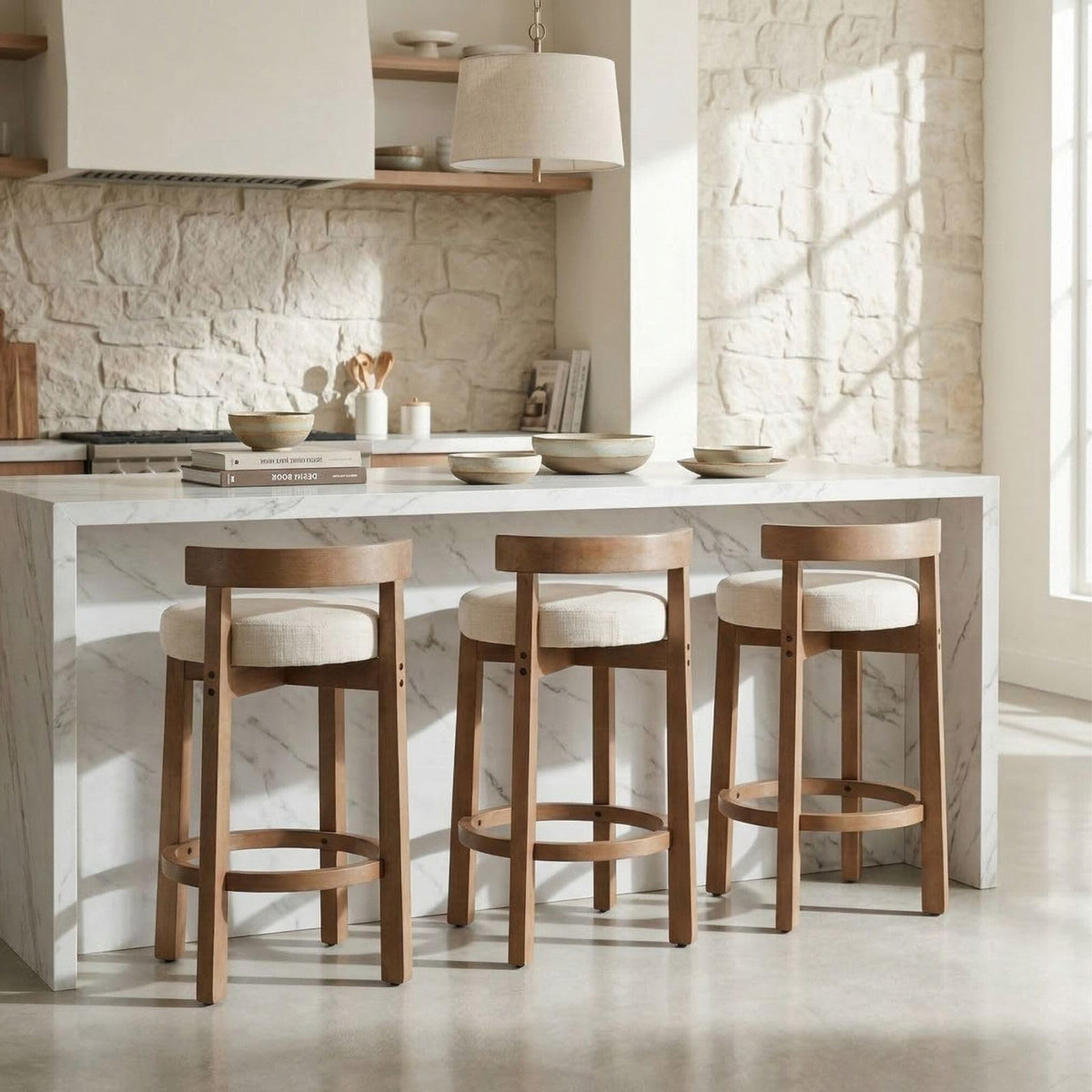 Lukealon Mid Century Linen Counter Stools Set of 4