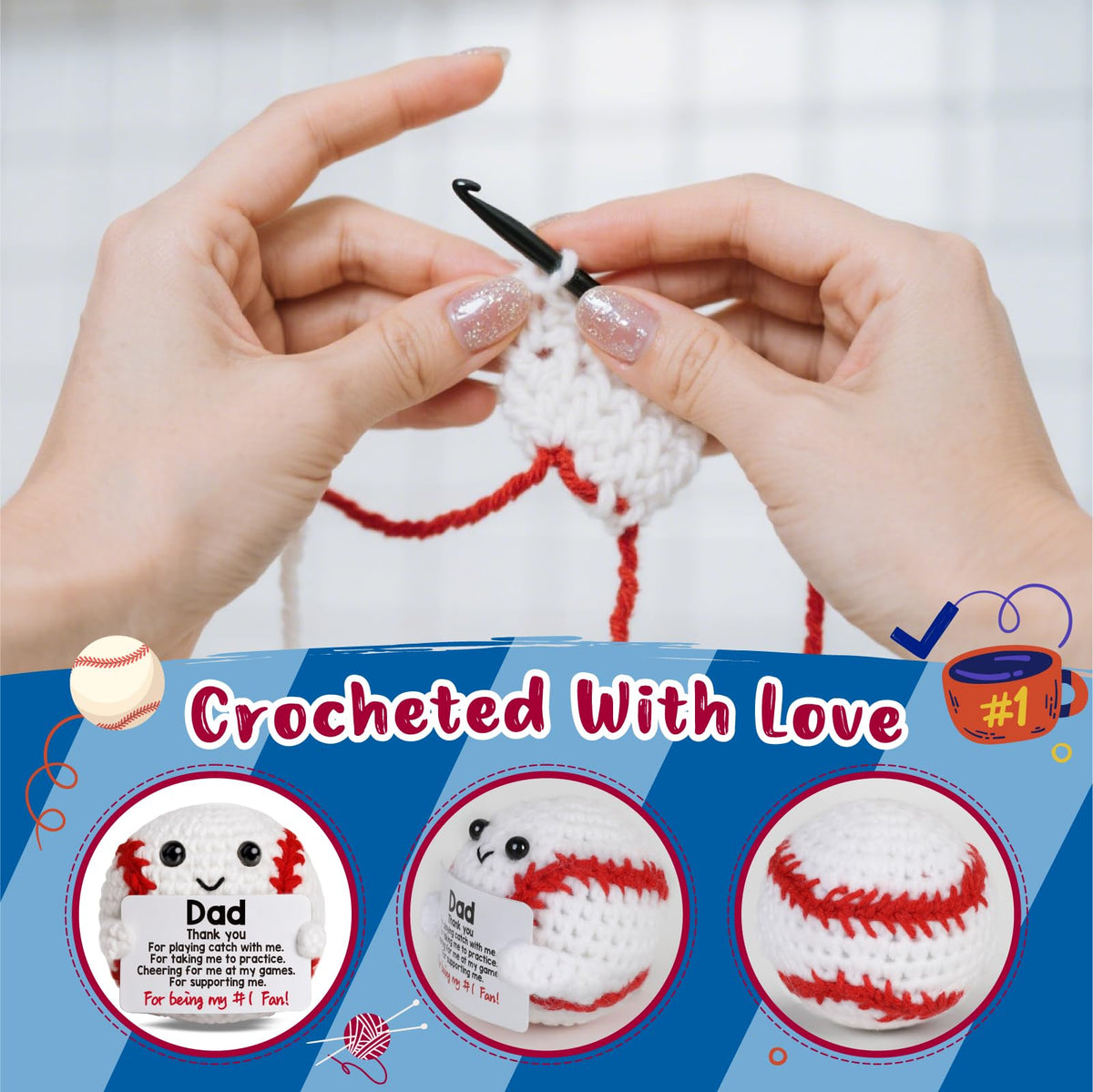 Baseball Gifts for Boys Son Birthday Christmas Positive Crochet Animals