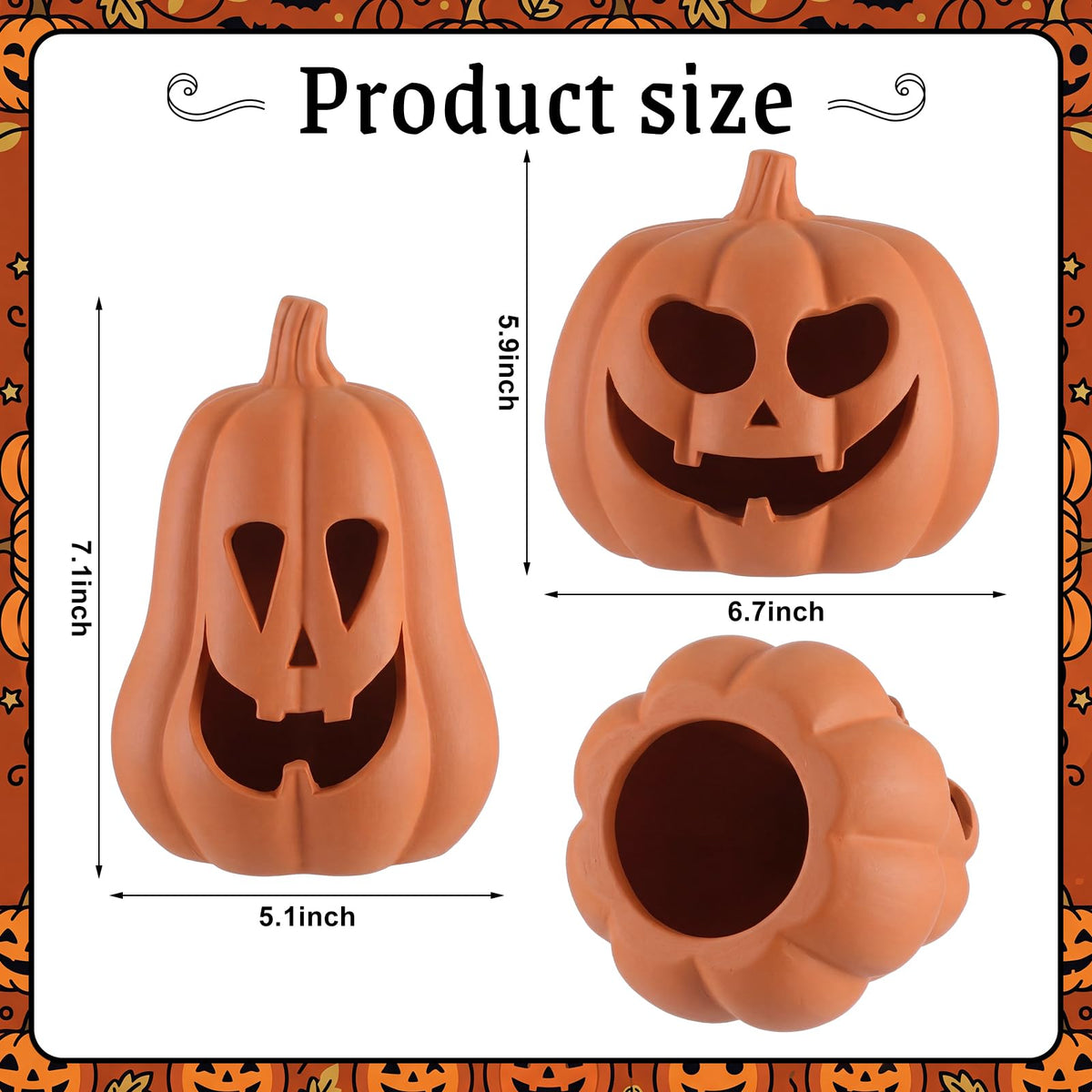 Tioncy 2 Pack Fall Decor Halloween Decorations Terracotta Pumpkin Decoration Handmade Clay Pumpkin Jack-O-Lantern Halloween Tealight Holder Rustic Farmhouse Fall Home Decor for Table(orange)