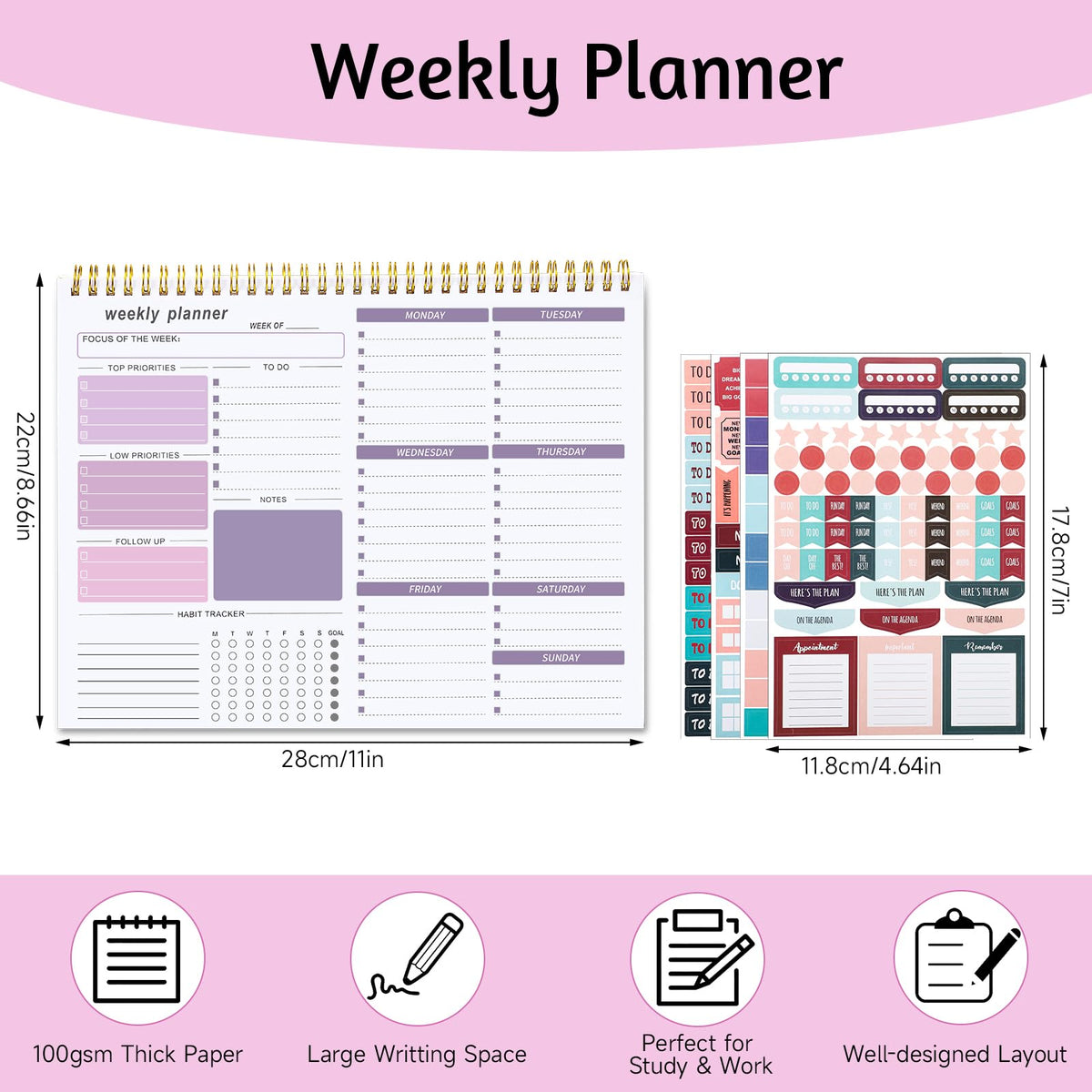 Thboxes Weekly Desk Planner, 8.5x11 In To Do List Notepad, 52 Sheets
