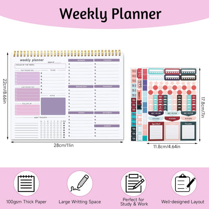 Thboxes Weekly Desk Planner, 8.5x11 In To Do List Notepad, 52 Sheets