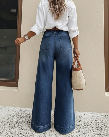 Women's Baggy Wide Leg Jeans High Waisted Stretchy Loose Washed Distressed Boyfriend Denim Pants