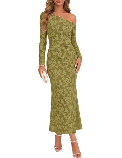 ZESICA Women's Fall Floral Off Shoulder Wedding Guest Dresses