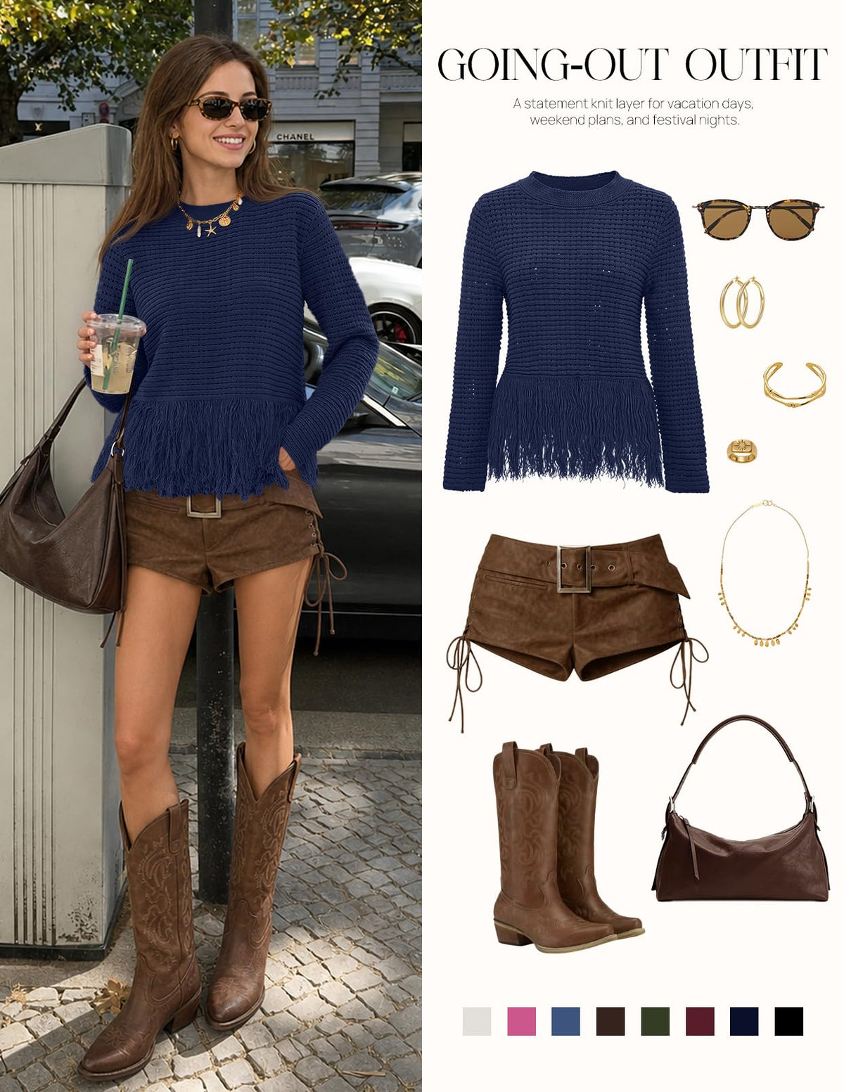 MEROKEETY Women's Fall Fashion Crochet Fringe Sweater Tops Boho Pullover