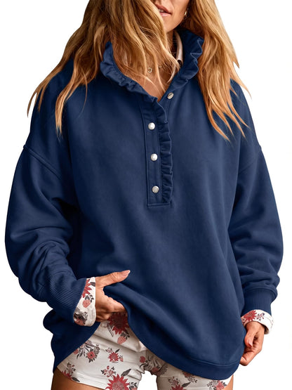 Fisoew Womens Sweatshirt Mock Neck Henley Pullover