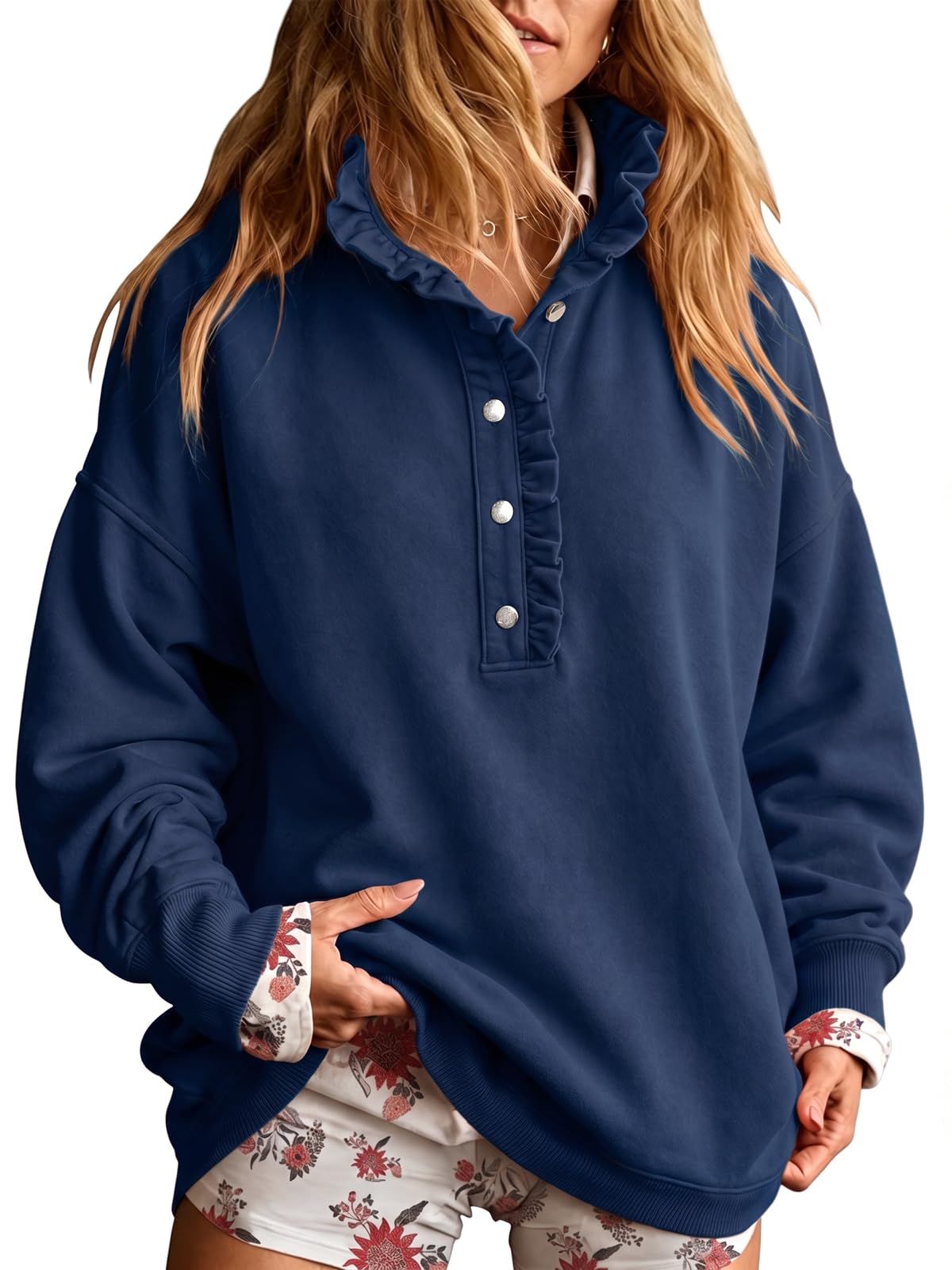 Fisoew Womens Sweatshirt Mock Neck Henley Pullover