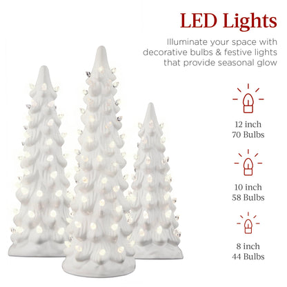 Best Choice Products Set of 3 Ceramic Christmas Trees, Pre-Lit Hand-Painted Tabletop Holiday Decoration W/Multicolor Bulbs, LED Lights – Green