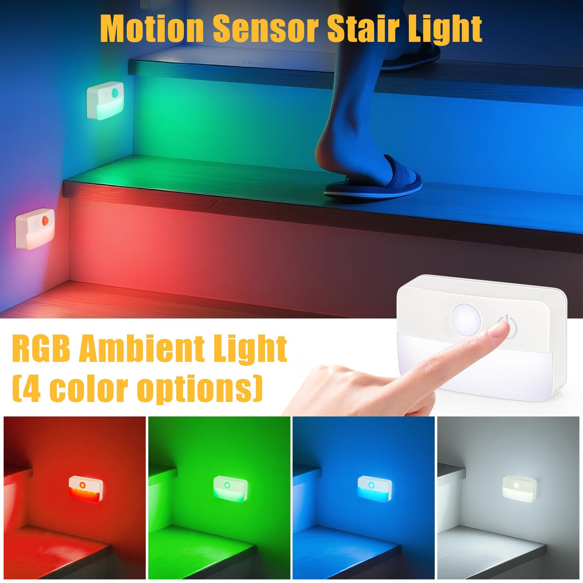 Guankai 8 Pack Motion Sensor Stair Light for Indoor, Battery Operated
