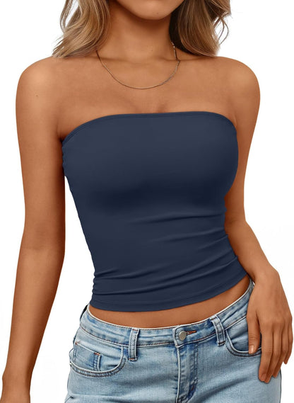 Trendy Queen Women's Strapless Bandeau Crop Top