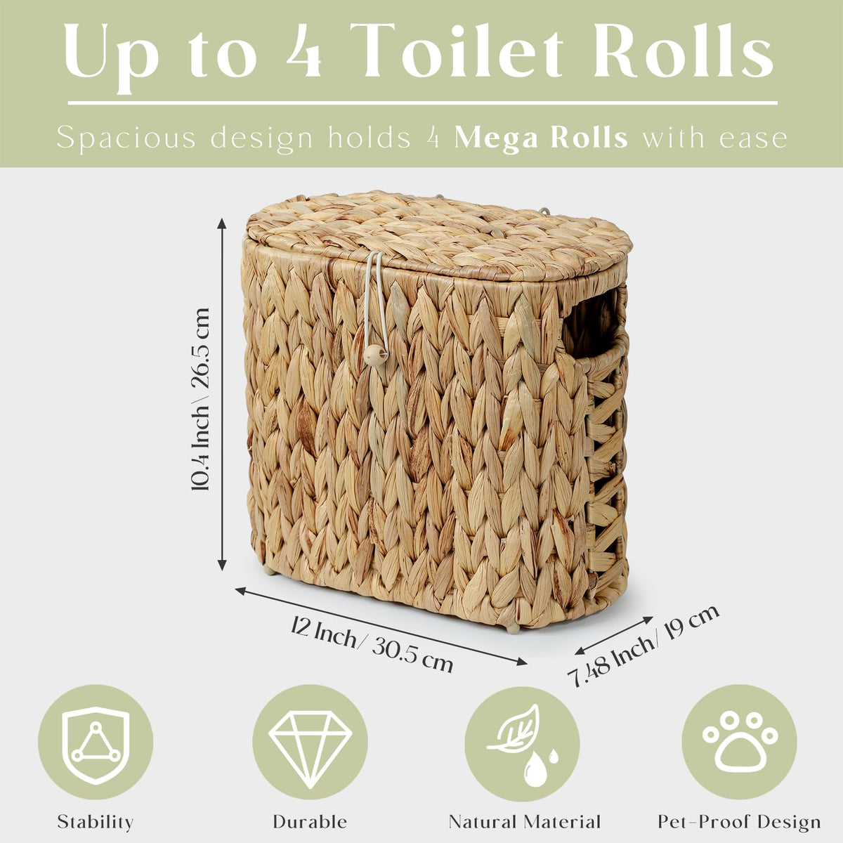 Yangqihome Toilet Paper Storage, Water Hyacinth Toilet Paper Storage with Lid