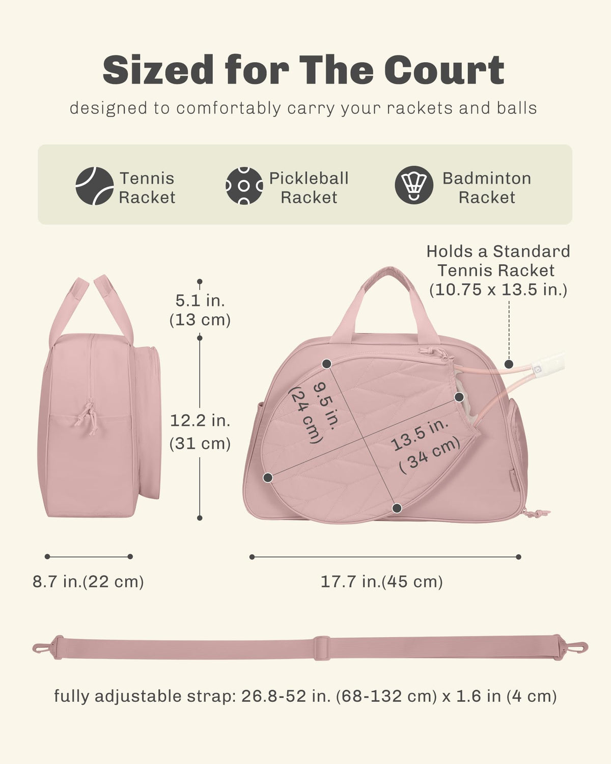 Hynes Eagle Pickleball Bags for Women Tennis Gym Bag Holds 2 Rackets