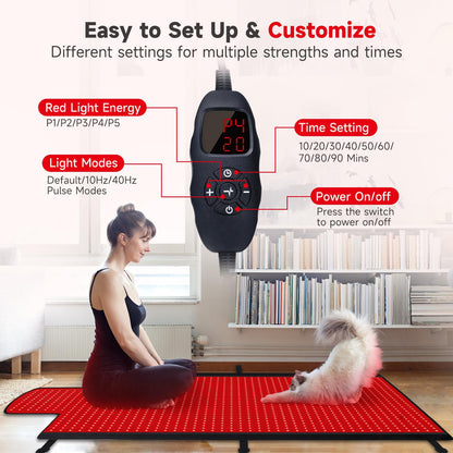 Red Light Therapy Mat for Full Body, 76.8'' X 33.4'' Red Light Therapy Blanket, 1370 (660nm & 850nm) Leds for Home Use, 3 Modes & Adjustable Timer, Premium Leather