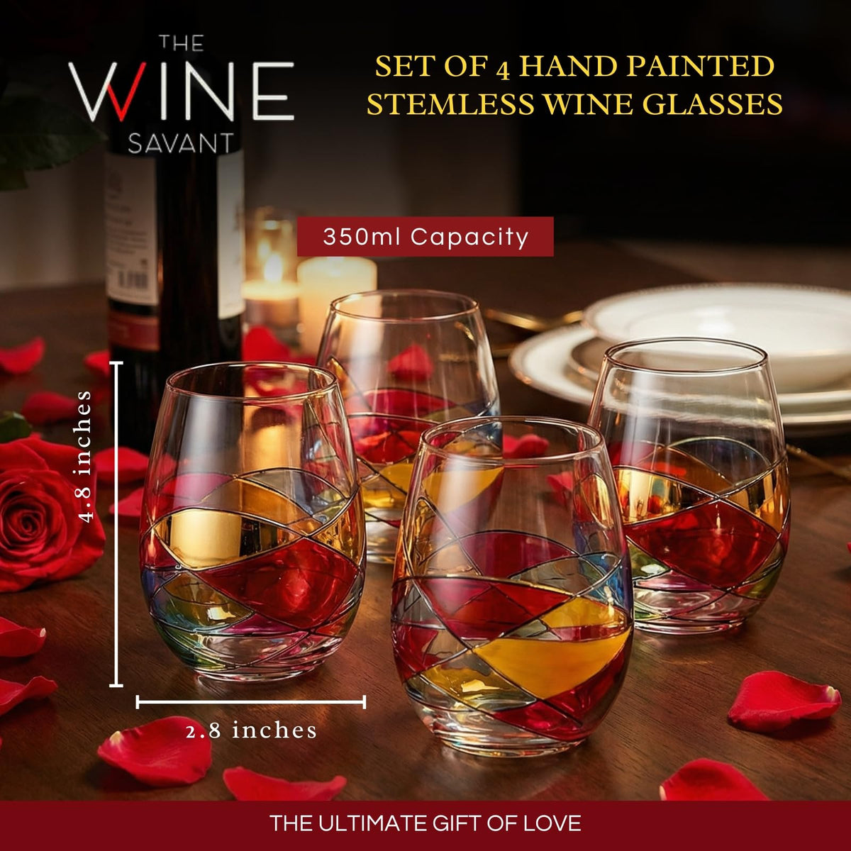 Artisanal Hand Painted Stemless Wine Glasses