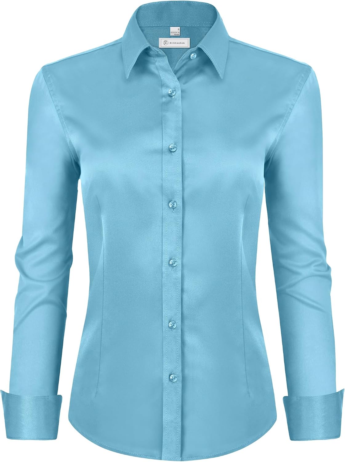 siliteelon Womens Classic-Fit Dress Shirts Long Sleeve Button Down Wrinkle-Free Stretch Solid Casual Work Office Blouse Top