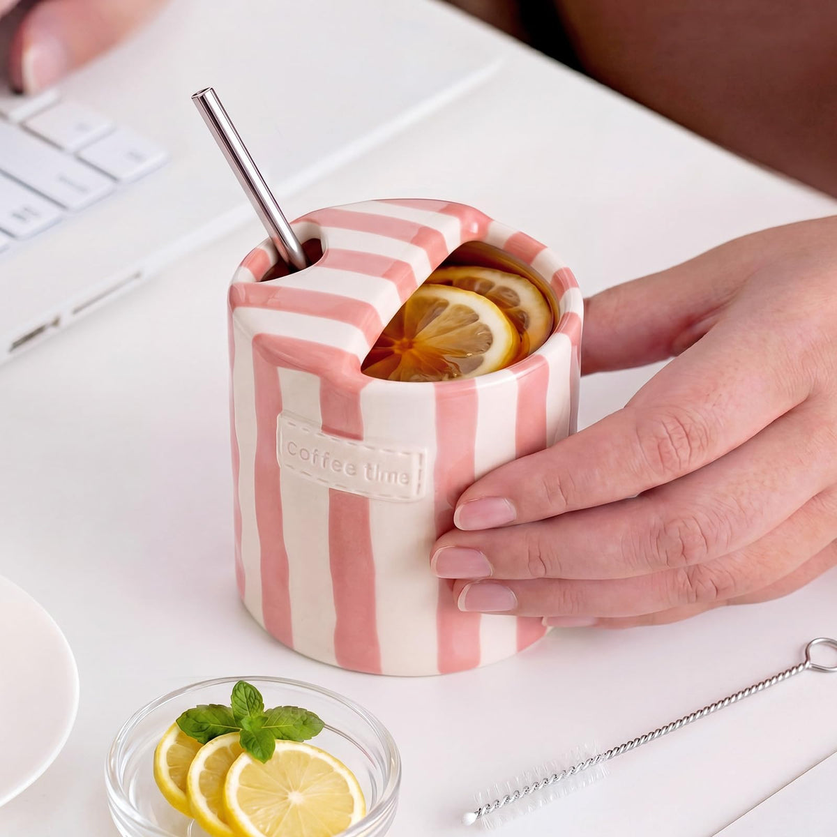 2 Pack Ceramic Mug with Sip Hole,