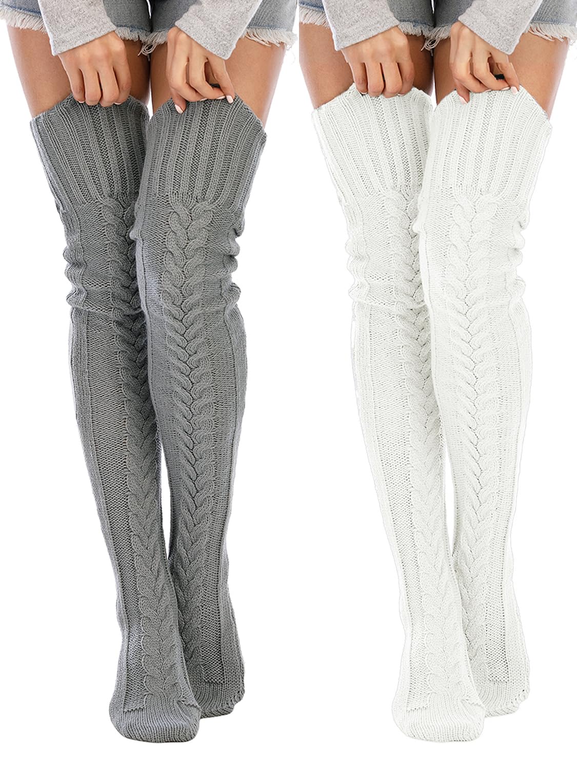 Leoparts Women's Cable Knit Thigh High Socks Over Knee Leg Warmer Stockings
