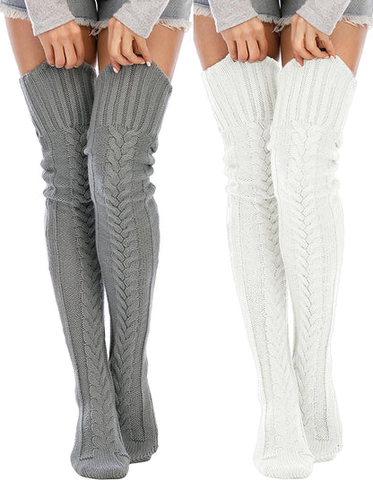 Leoparts Women's Cable Knit Thigh High Socks Over Knee Leg Warmer Stockings