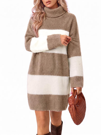 Wenrine Women Oversized Striped Sweater Dress Fall Long Sleeve Knit Dresses