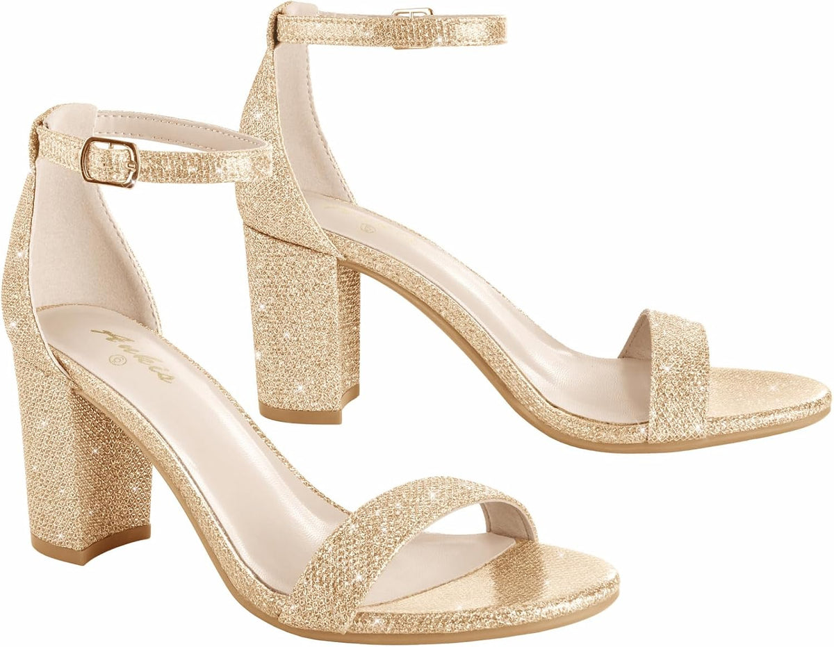 Ankis Heels for Women Open Toe Ankle Strap Chunky Heel Sandals 2.75 Inch