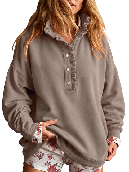 Fisoew Womens Sweatshirt Mock Neck Henley Pullover