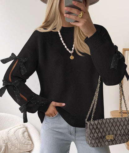 ZESICA Cute Bow Long Sleeve Oversized Sweaters