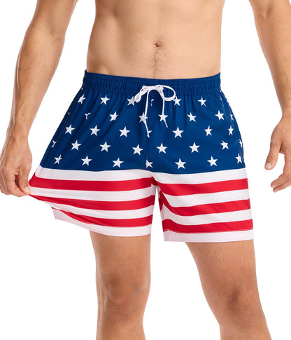 Tipsy Elves Men's Usa Swimming Trunks 7'' Inseam 4 Way Stretch Fabric W/Mesh Liner Swim Trunks for Men Bathing Suit