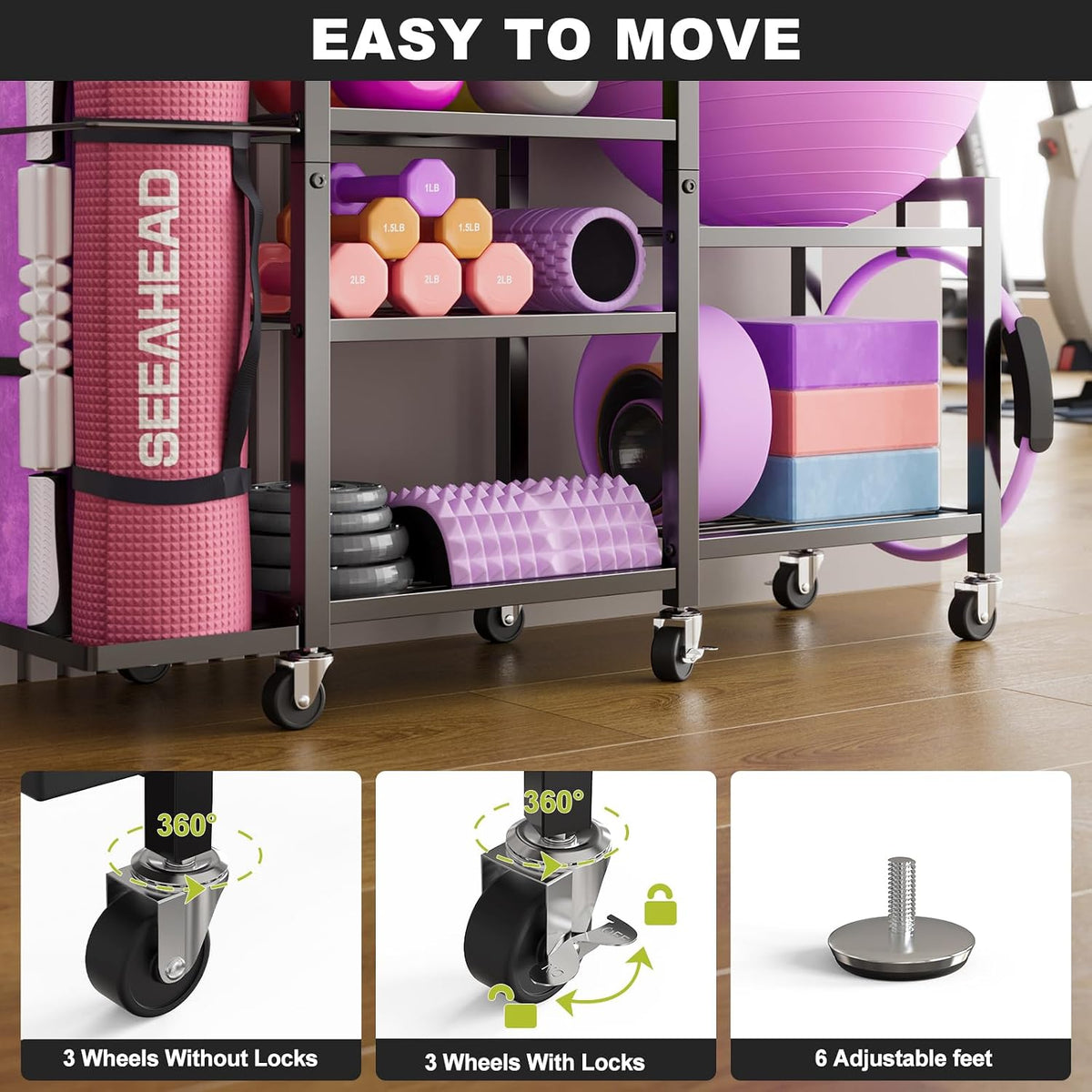 6-Tier Home Gym Storage Rack with Wheels