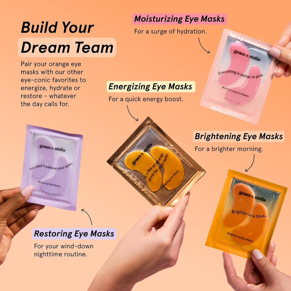 grace & stella New Brightening Eye Patches for Dark Circles (24 Pairs) - Vitamin C Under Eye Patches for Puffiness