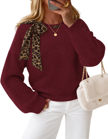 ZESICA Women's Fall Winter Cute Bow Tie Oversized Sweaters