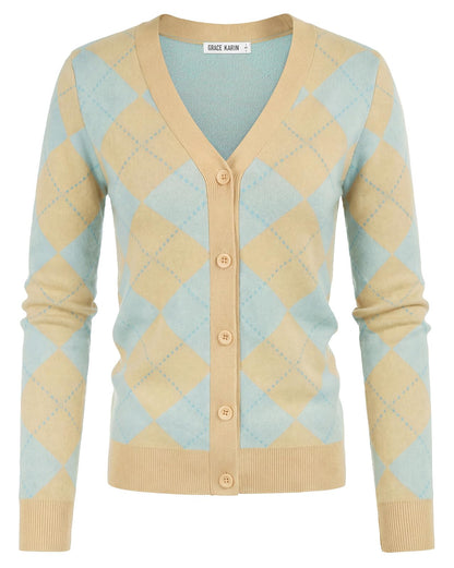 GRACE KARIN Cardigan Sweaters for Women - Argyle Sweater