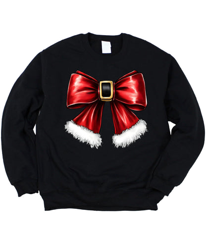 Olive Loves Apple Red Santa Bow Sweatshirt for Women Teens and Kids Christmas Holiday Pullover