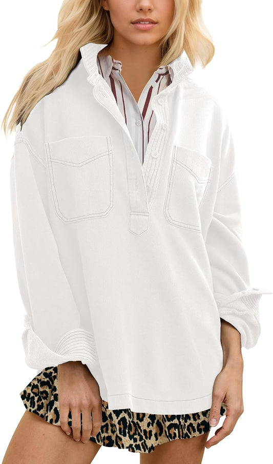 Locachy Women's Oversized Sweatshirt Polo Neck Pullover