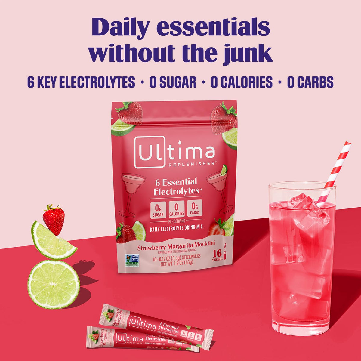 Ultima Replenisher Electrolyte Hydration Powder, Grape, 20 Count Stickpacks Pouch - Sugar Free, 0 Calories, 0 Carbs - Gluten-Free, Keto, Non-Gmo with Magnesium, Potassium