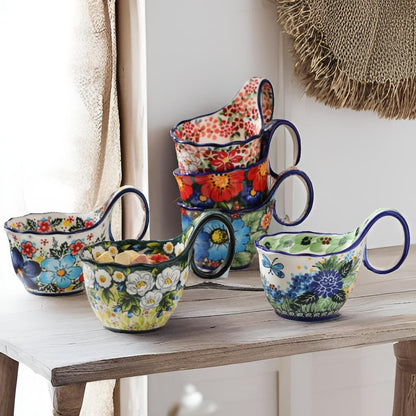 Alma Handpainted Microwavable Soup Bowl with Loop Handle 18.6Oz, Cereal Bowl with Handle
