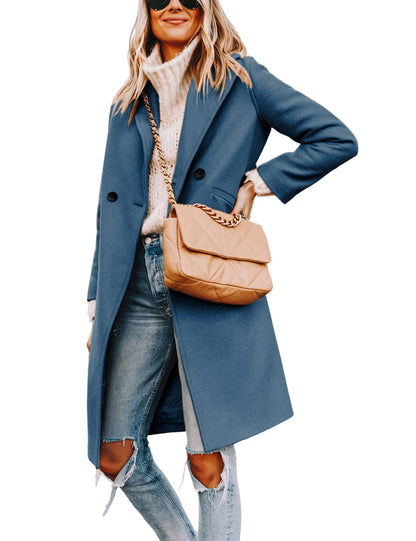 Women's Wool Coat Notch Lapel Double-Breasted Peacoat