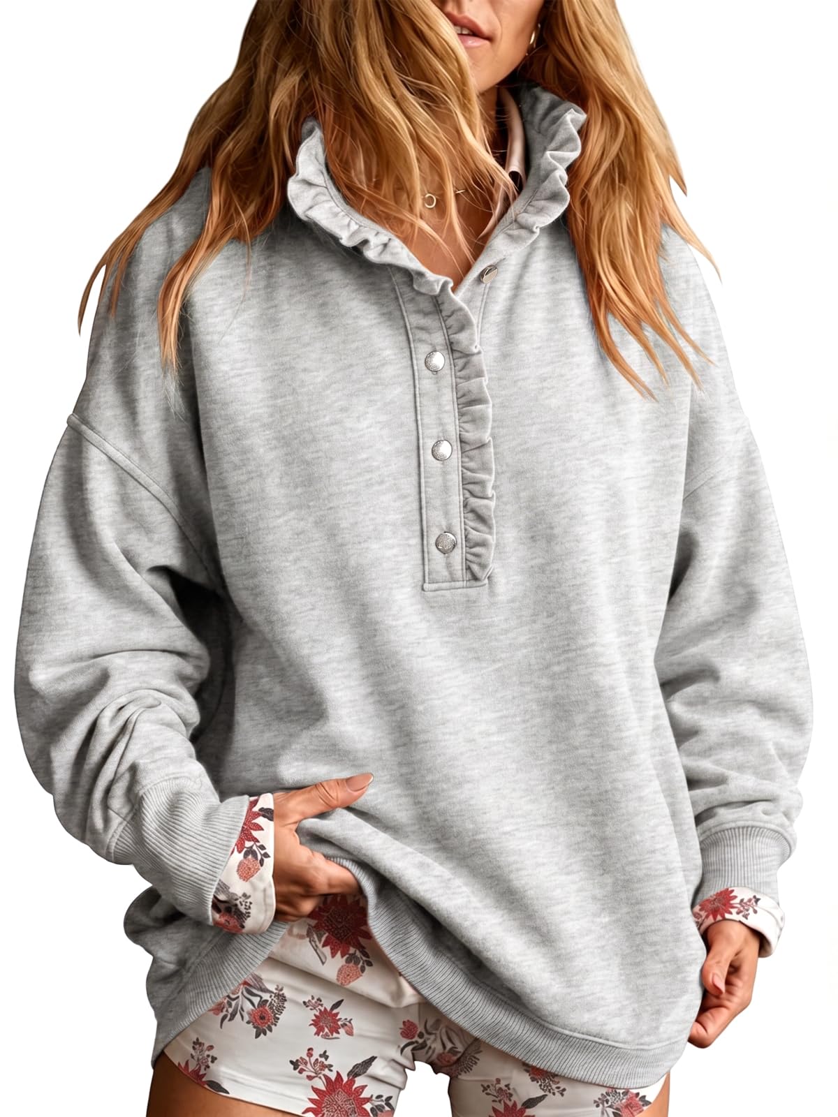 Fisoew Womens Sweatshirt Mock Neck Henley Pullover