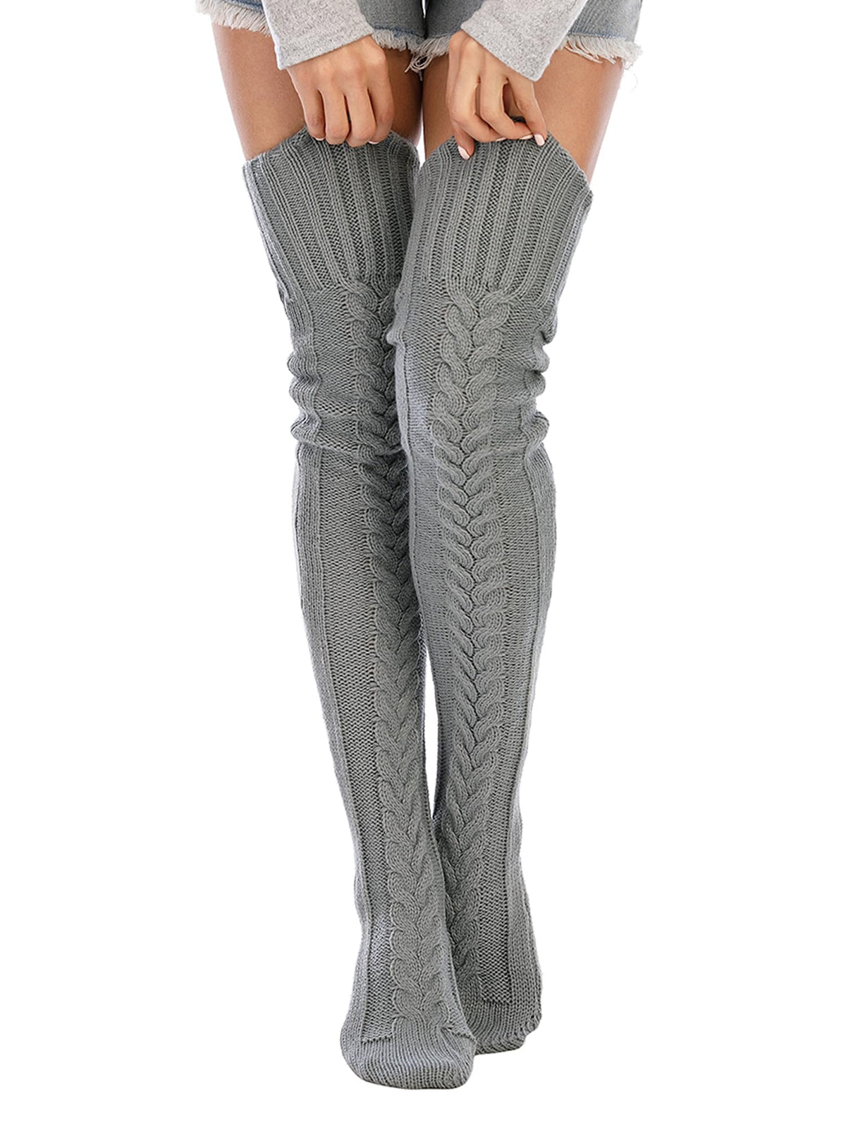 Leoparts Women's Cable Knit Thigh High Socks Over Knee Leg Warmer Stockings