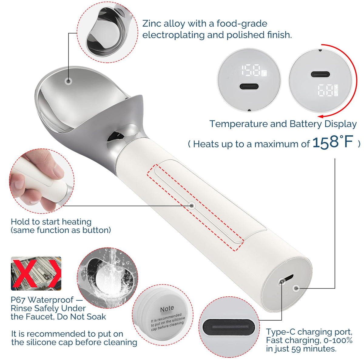 Heated Ice Cream Scoop Rechargeable
