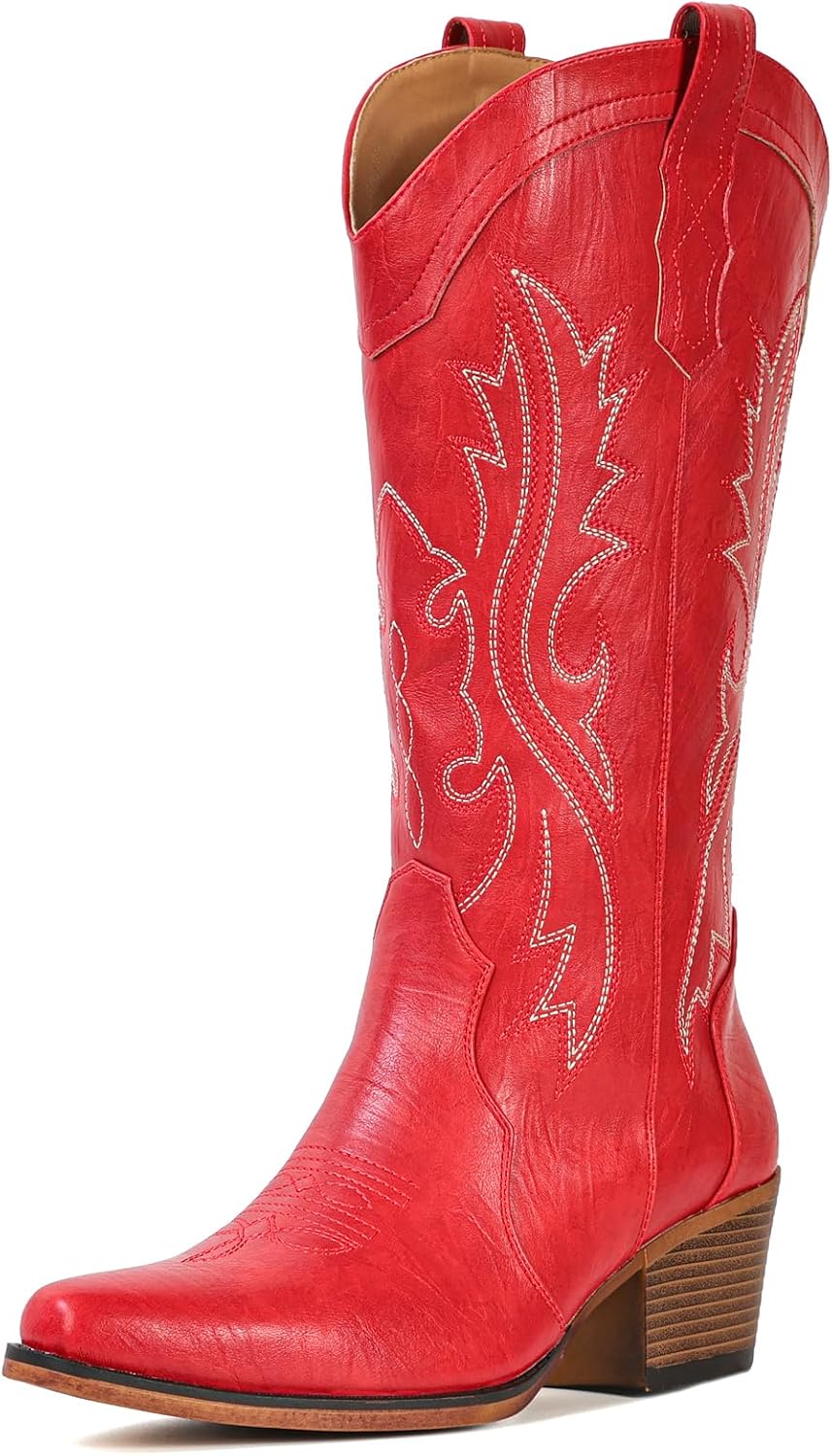 BEST SELLER - IUV Cowboy Boots For Women Western Cowgirl Boots Mid Calf Snip Toe