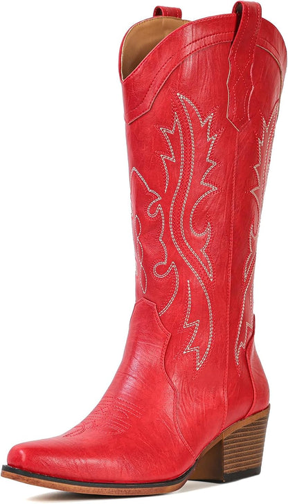 BEST SELLER - IUV Cowboy Boots For Women Western Cowgirl Boots Mid Calf Snip Toe