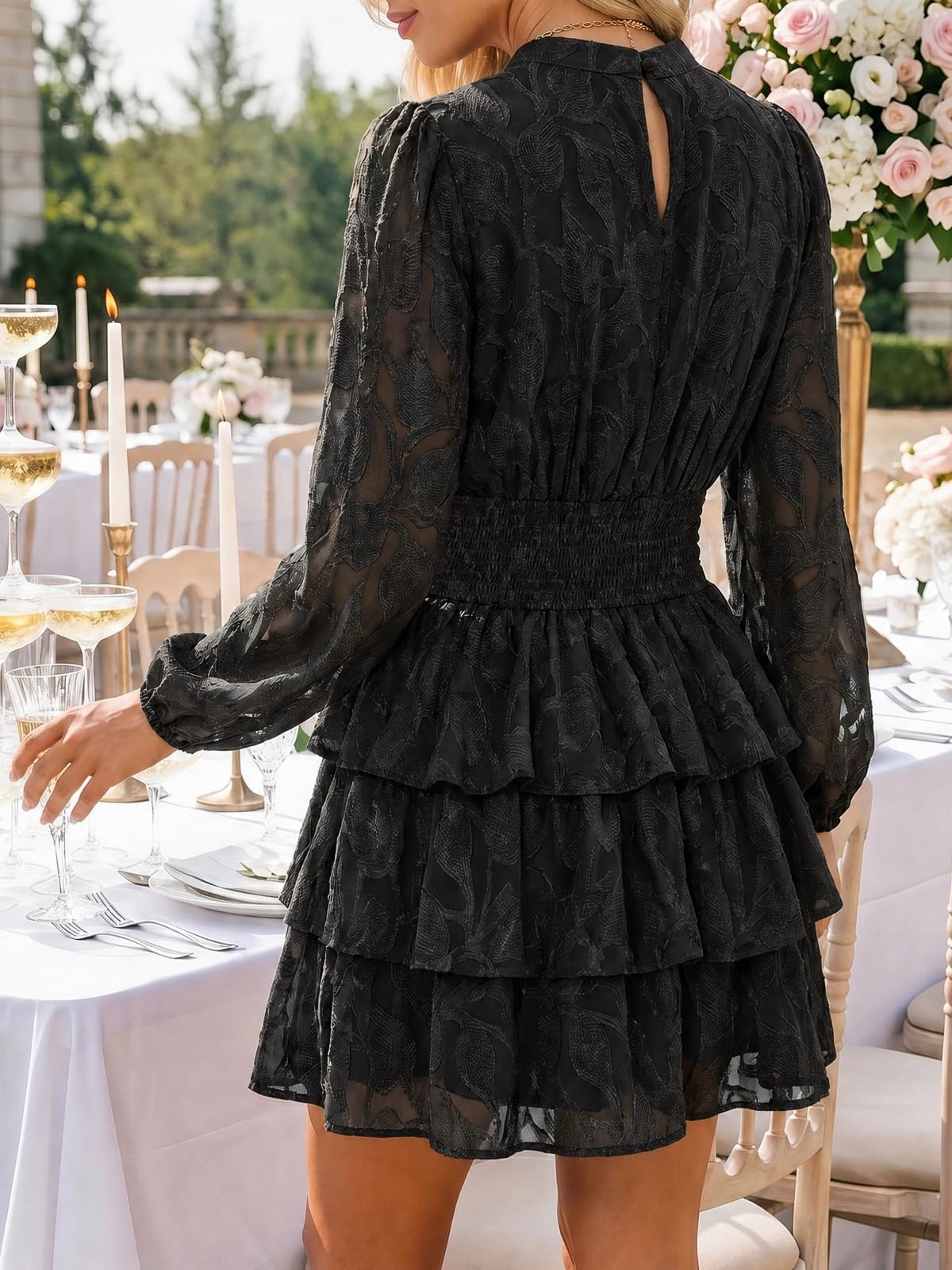 Wenrine Womens Long Sleeve Lace Mini Dress