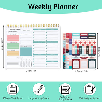 Thboxes Weekly Desk Planner, 8.5x11 In To Do List Notepad, 52 Sheets